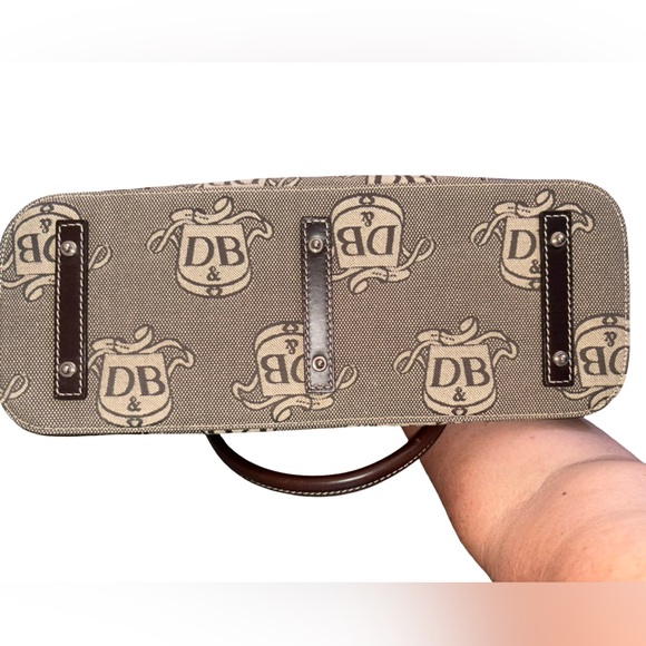 Dooney & Bourke DB Monogram Satchel Bag Brown Leather Trim Canvas&Coin Pouch - Picture 7 of 11
